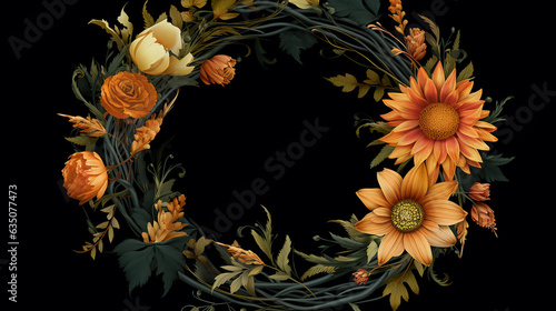 Coroa de flores do Dia dos Mortos com espaço para texto anúncio ou promoção dia das bruxas  photo