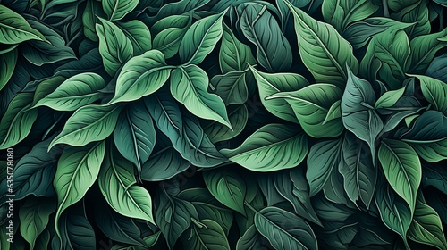 Green leaf background. Floral wallpaper banner with leaf texture. Generative AI.