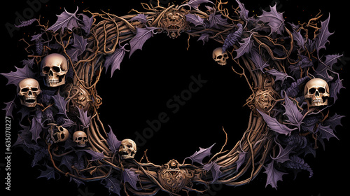 coroa de flores de halloween dia das bruxas, com espaço para texto anúncio ou promoção dia dos mortos  photo