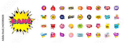 Discount offer banners set. Promo price deal stickers. Special offer sale 3d speech bubble. Promotion flash coupons. Mega discount deal banners. Sale chat speech bubble. Ad promo message. Vector