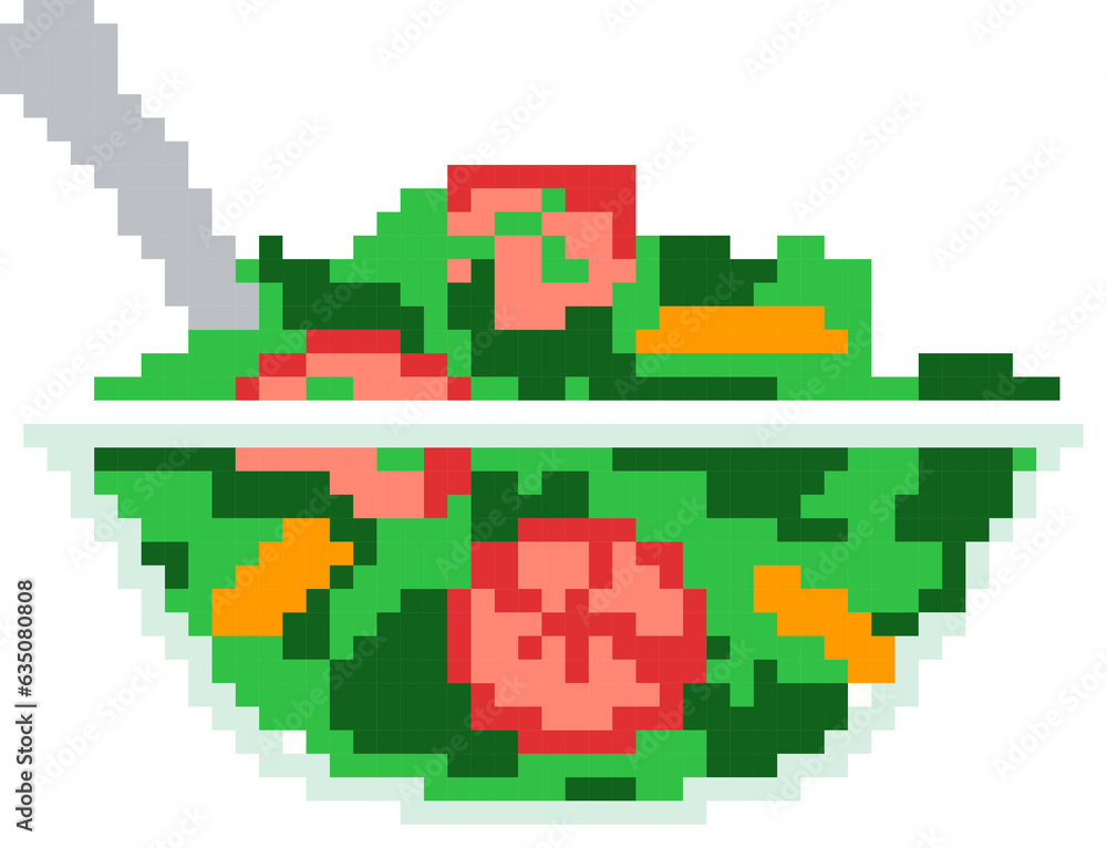 Vegetable salad cartoon icon in pixel style