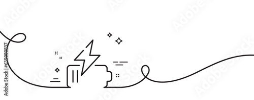 Battery line icon. Continuous one line with curl. Charge accumulator sign. Electric power symbol. Battery single outline ribbon. Loop curve pattern. Vector