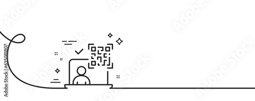 Qr code line icon. Continuous one line with curl. Scan barcode sign. Online identification symbol. Qr code single outline ribbon. Loop curve pattern. Vector