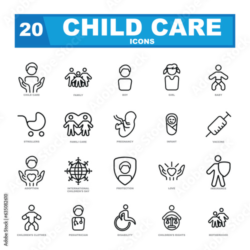 Child care vector icons set. Children are the most important.
