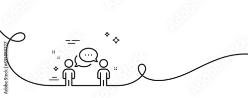 Consulting business line icon. Continuous one line with curl. Discussion or consultation sign. People communication management symbol. Consulting business single outline ribbon. Vector