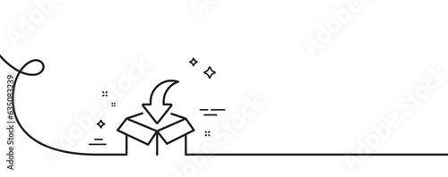 Moving service line icon. Continuous one line with curl. Packing things sign. Things transportation symbol. Moving service single outline ribbon. Loop curve pattern. Vector