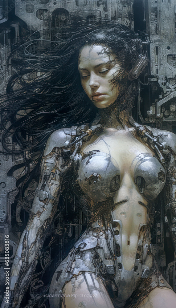 Cyborg-Frau, repräsentiert den Fortschritt und die Entwicklung von Technologie und künstlicher Intelligenz. Integration von Mensch und Maschine sowie das grenzenlose Potenzial der KI. Generative AI Cyborg-Frau, repräsentiert den Fortschritt und die Entwicklung von Technologie und künstlicher Intelligenz. Integration von Mensch und Maschine sowie das grenzenlose Potenzial der KI. Generative AI