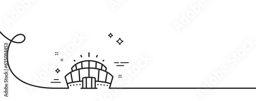 Arena stadium line icon. Continuous one line with curl. Competition building sign. Sport complex symbol. Arena stadium single outline ribbon. Loop curve pattern. Vector