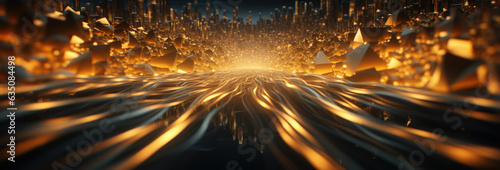 Journey through time. Golden tunnel lights abstract background unveils futuristic and elegant motion in a network of brilliant speed and technology.