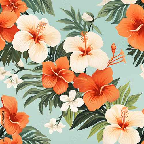 Colorful stylish retro aloha pattern. Seamless floral background - Endless tile. natural and exotic feel  capturing the essence of summer in a playful and charming way.