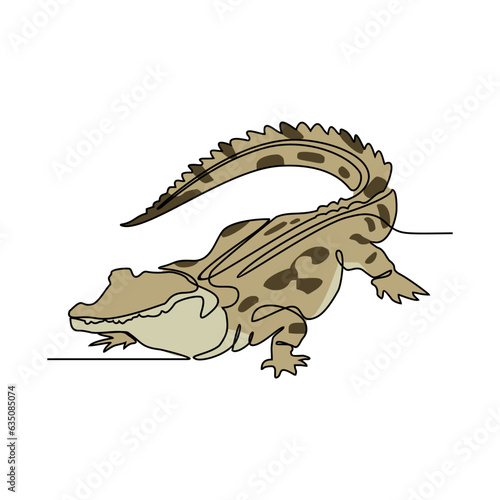 One continuous line drawing of crocodile vector illustration. Unravel the secrets of their ambush predator strategies, utilizing stillness and camouflage to surprise prey. Animal design themes