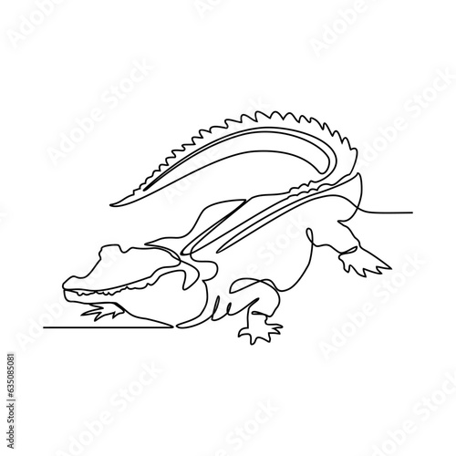 One continuous line drawing of crocodile vector illustration. Unravel the secrets of their ambush predator strategies, utilizing stillness and camouflage to surprise prey. Animal design themes