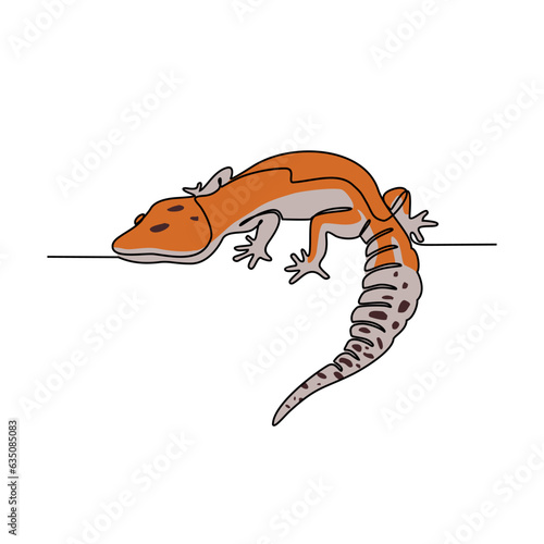 One continuous line drawing of Gecko vector illustration. Unravel the secrets of their sticky toes, equipped with tiny hairs called setae that allow them to climb walls and even hang upside down.