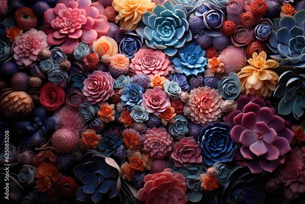 Colorfully succulent flowers wallpaper background  - obrazy, fototapety, plakaty 