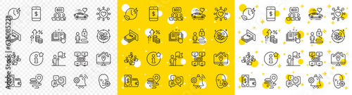 Outline Stress, Inflation and Online voting line icons pack for web with Problem skin, Time management, Dating line icon. Wallet money, Food delivery, Info pictogram icon. Vector