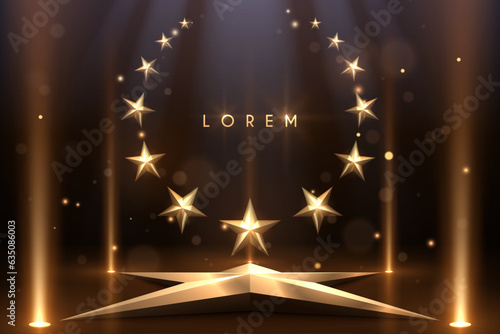 Fototapeta Golden star shape stage with lights effect