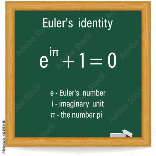 Euler's formula. Euler's identity on a green chalkboard. Education. Science. Vector illustration. 
