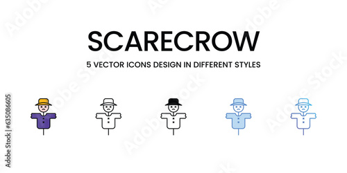 Scarecrow Icon Design in Five style with Editable Stroke. Line, Solid, Flat Line, Duo Tone Color, and Color Gradient Line. Suitable for Web Page, Mobile App, UI, UX and GUI design.