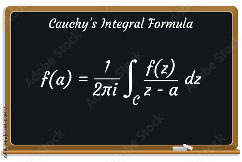Cauchy’s Integral Formula on a black chalkboard. School. Math. Vector illustration.