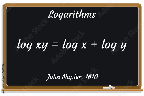 Logarithms on a black chalkboard.. Education. Science. Formula. Vector illustration. 