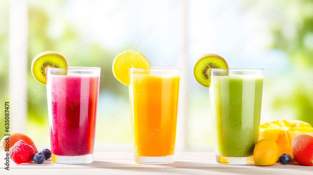 Fototapeta premium Saft oder Smoothie aus Obst oder Gemüse. Generiert mit KI