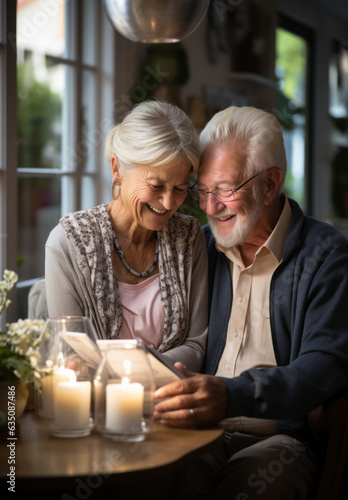 senior couple using device