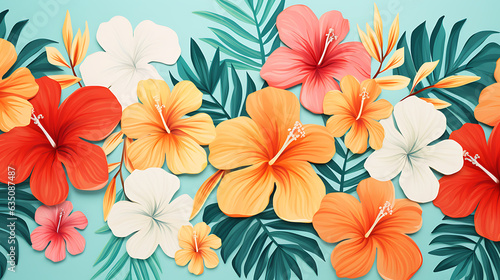 a lively and colorful stylish retro aloha pattern - a natural and exotic feel, capturing the essence of summer in a playful and charming way.