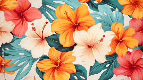 a lively and colorful stylish retro aloha pattern - a natural and exotic feel  capturing the essence of summer in a playful and charming way.