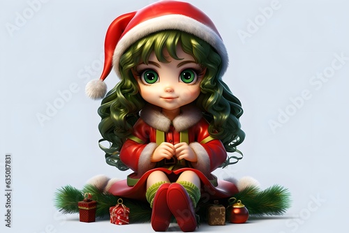 Cute christmas elf girl illustration
