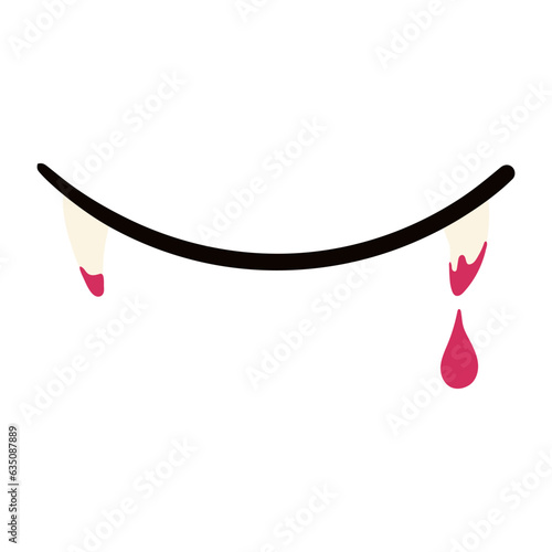 Vampire fangs dripping blood Halloween costume accessory hand drawn illustration. Cartoon style flat design, isolated vector. Kids seasonal print element, autumn holiday party, cosplay, carnival