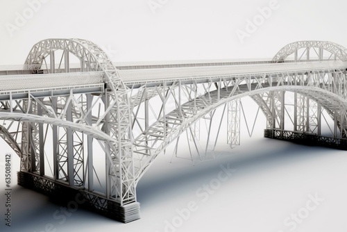 Perspective of a model truss bridge in an outline render. Generative AI
