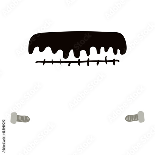 Frankenstein monster hair, bolts Halloween costume accessory hand drawn illustration. Cartoon style flat design, isolated vector. Kids seasonal print element, autumn holiday party, cosplay, carnival