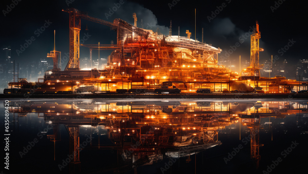 Fototapeta premium Dynamic industrial building and factory. Powering technology, logistics, manufacturing, and expertise for sustainable success and growth.