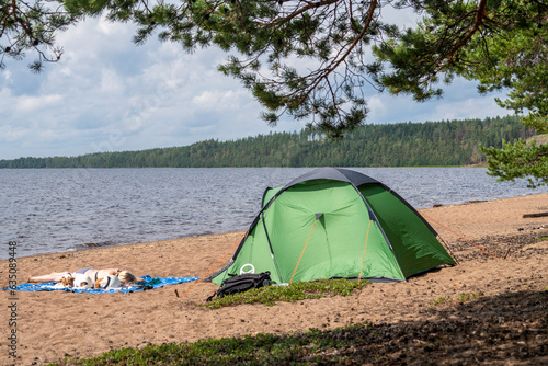 Camping on the lake beach