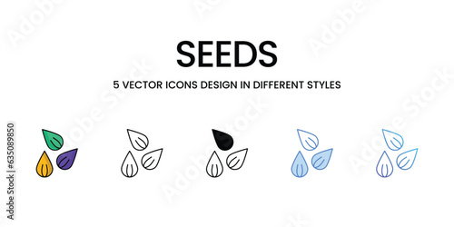 Seeds Icon Design in Five style with Editable Stroke. Line, Solid, Flat Line, Duo Tone Color, and Color Gradient Line. Suitable for Web Page, Mobile App, UI, UX and GUI design.