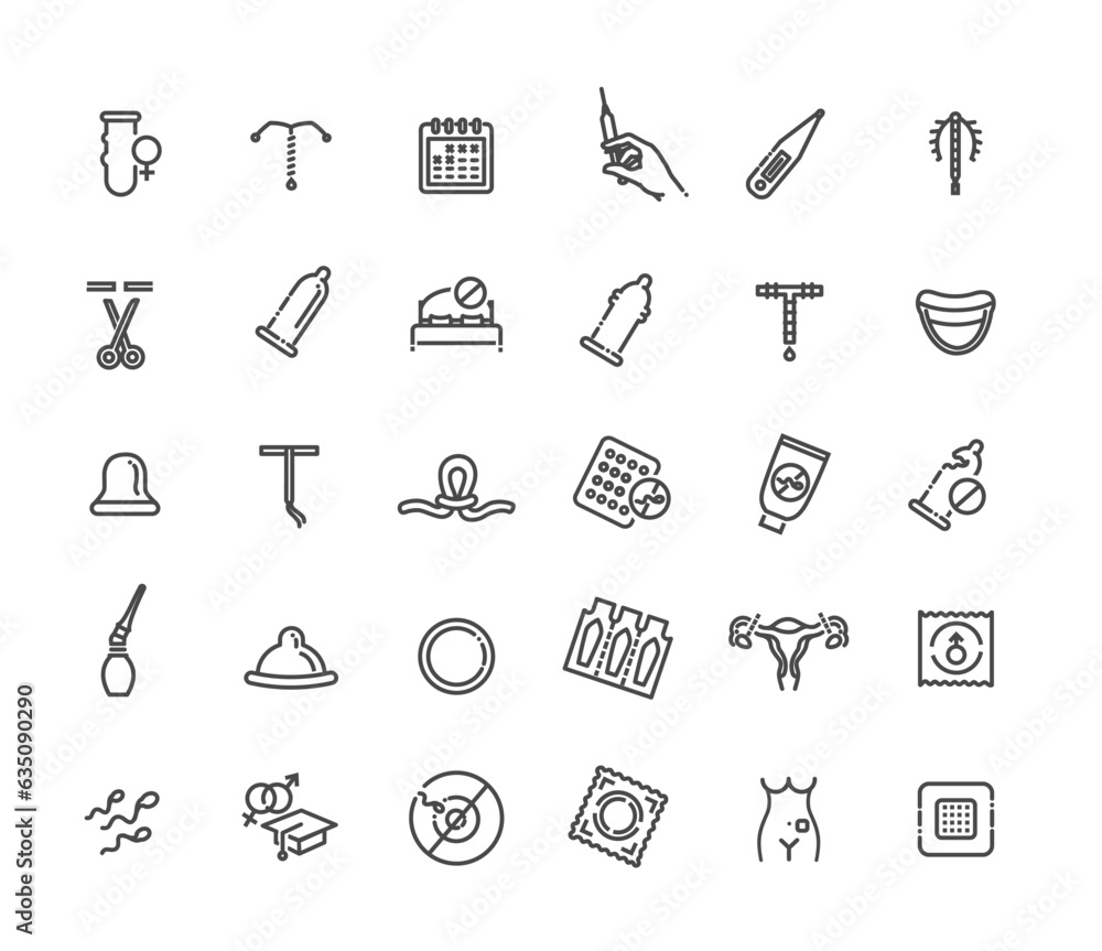 Set of contraceptive methods icons. Thin linear style icons Pack. Vector Illustration Set of contraceptive methods icons. Thin linear style icons Pack. Vector Illustration