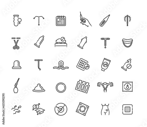 Set of contraceptive methods icons. Thin linear style icons Pack. Vector Illustration