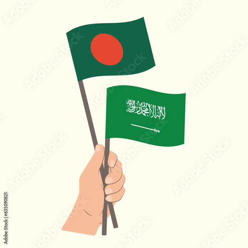 Flags of Bangladesh and Saudi Arabia, Hand Holding flags