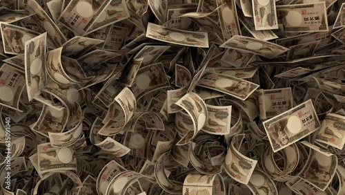 Wallpaper Mural Dynamic Japanese Yen money bills transition from the edges to the middle and from the middle to the edge. Torontodigital.ca