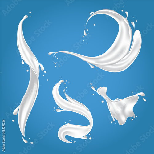 Splash of milk or yogurt in realistic shape. Flowing cream, abstract white blots, milky swirls