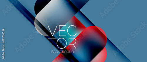 Dynamic bright colorful geometric elements with fluid gradients, lights, shadows blend in a minimal backdrop, creating captivating composition