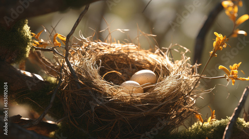 birds nest with eggs photo