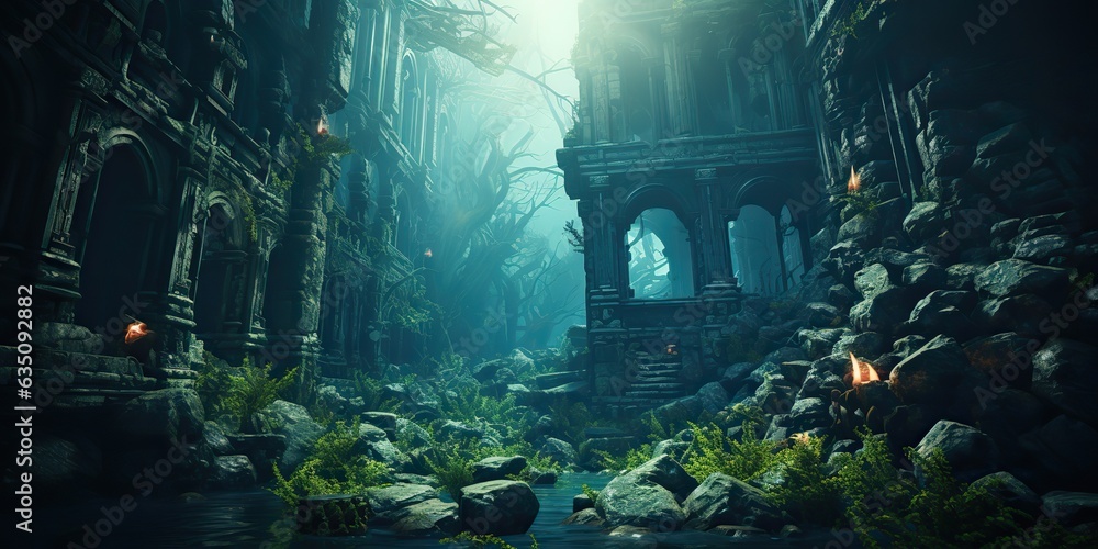 AI Generated. AI Generative. Old myth ancient under water undersea city town history. Graphic Art AI Generated. AI Generative. Old myth ancient under water undersea city town history. Graphic Art
