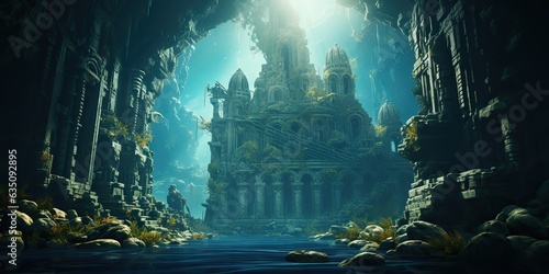 AI Generated. AI Generative. Old myth ancient under water undersea city town history. Graphic Art © AkimD