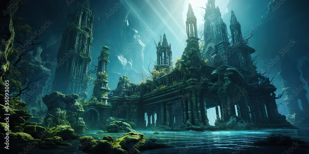 AI Generated. AI Generative. Old myth ancient under water undersea city town history. Graphic Art AI Generated. AI Generative. Old myth ancient under water undersea city town history. Graphic Art