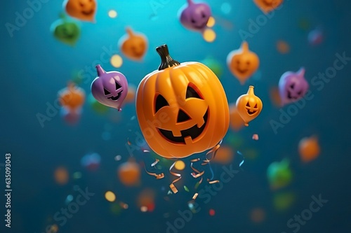 Halloween hanging pumpkin with glossy balloons Isolated background made with generative ai technology