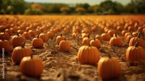 Miniature pumpkin field with realistic looking tiny pumpkins