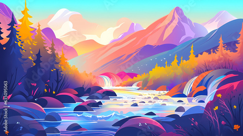 Hand-painted cartoon beautiful landscape illustration background material 