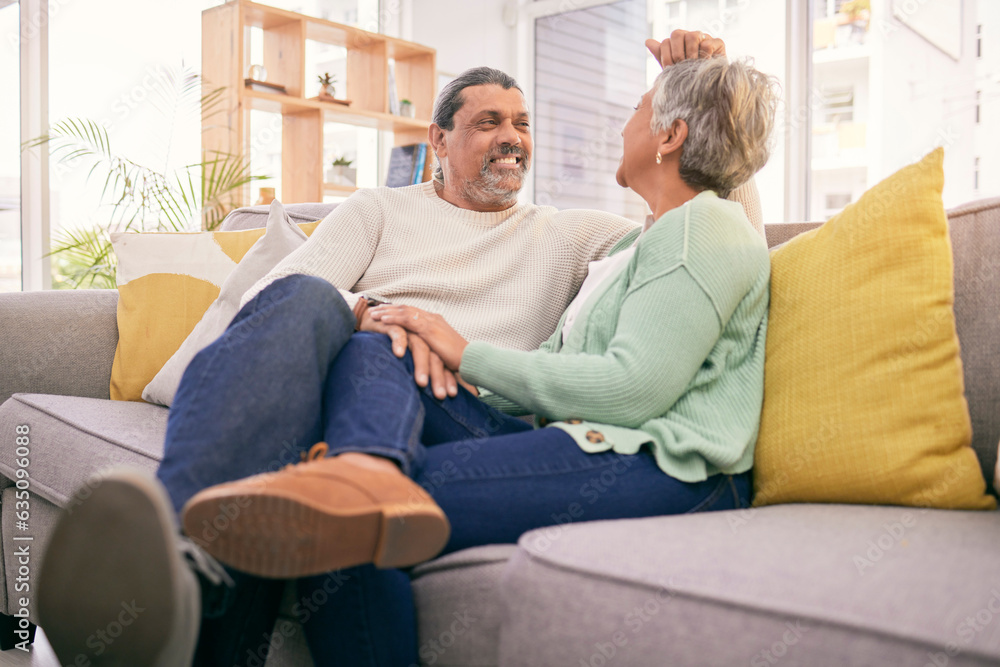 © LuneVA/peopleimages.com - Love, mature couple and relax on sofa in home for romance, care and bonding together with marriage partner. Man, woman and talk on couch with smile, support or loyalty for relationship in living room © LuneVA/peopleimages.com - Love, mature couple and relax on sofa in home for romance, care and bonding together with marriage partner. Man, woman and talk on couch with smile, support or loyalty for relationship in living room