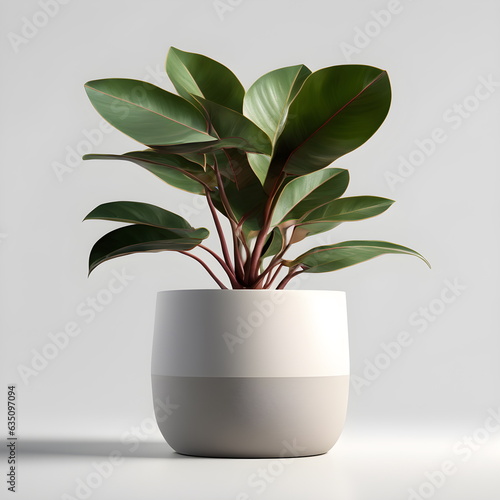 rubber plant in a white pot on a white background, Generative AI